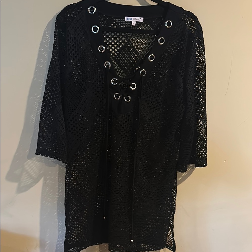 Blue Island Elegant Black Mesh Cover-Up